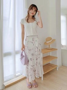 DAZY 正面紐帶羅紋針織開襟衫 - 米色 - 查看 9