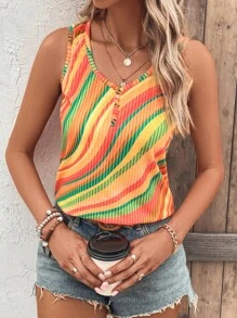 Breezaya 满版印花纽扣前背心 图案 T 恤 女式上衣 - 彩色 - 查看 5