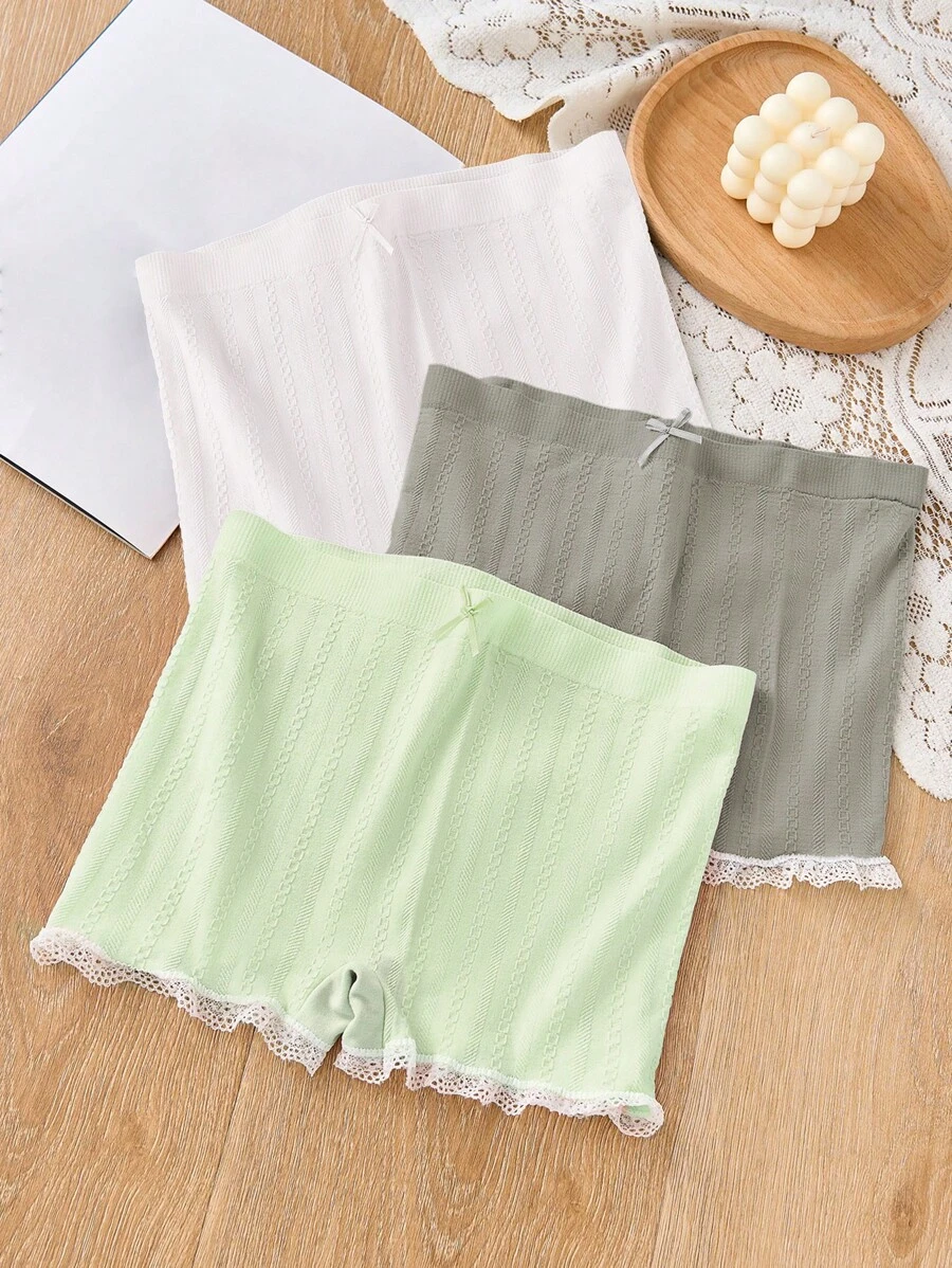 Girls 3pcs Lace Trim Shortie Brief - Multicolor - View 1