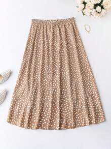 SHEIN Unity Plus Allover Print Tie Waist Ruffle Hem Skirt - Khaki - View 2