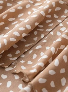 SHEIN Unity Plus Allover Print Tie Waist Ruffle Hem Skirt - Khaki - View 3