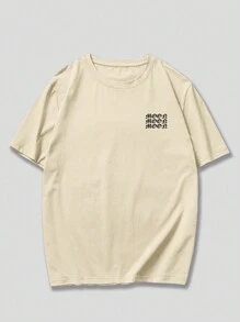 ROMWE MEN Street Life Men Slogan Figure Graphic Drop Shoulder Tee, School - Khaki - View 2