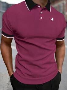 Manfinity Homme Men Bird Print Contrast Trim Polo Shirt - Violet Purple - View 1