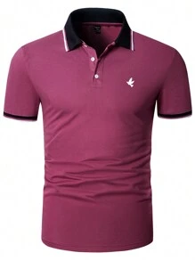 Manfinity Homme Men Bird Print Contrast Trim Polo Shirt - Violet Purple - View 3