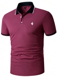 Manfinity Homme Men Bird Print Contrast Trim Polo Shirt - Violet Purple - View 5