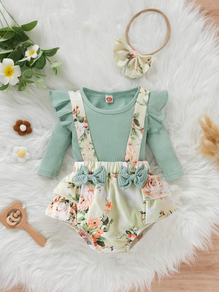 Schattig Bloemen Sets voor baby's criss cross Rimpeling Strik Vooraan - Veel kleurig - Bekijken 1
