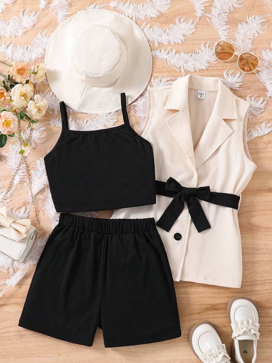 SHEIN Bộ hai mảnh Gái Nút phía trước Khối Màu Giải trí - Nhiều màu - Xem 1