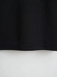 SHEIN EZwear 咖啡圖案短款T恤 - 黑色 - 查看 3