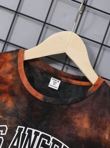 SHEIN 男孩紮染字母圖案T恤 - 彩色 - 查看 3
