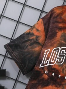 SHEIN 男孩紮染字母圖案T恤 - 彩色 - 查看 4