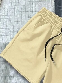 Manfinity Homme 男士字母圖案腰部抽繩短褲 - 米色 - 查看 6