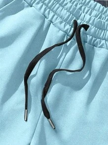 Manfinity Homme Men Letter Graphic Drawstring Waist Shorts - Baby Blue - View 3