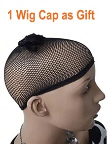 合成纖維短直筒黑色女士波波頭假髮帶鈍劉海適用於日常派對使用和1入組假髮帽 - 黑色 - 查看 9