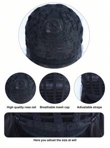 合成纖維短直筒黑色女士波波頭假髮帶鈍劉海適用於日常派對使用和1入組假髮帽 - 黑色 - 查看 10
