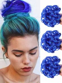 Short Curly Synthetic Hair Updo - Blue - View 1
