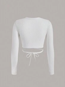 SHEIN ICON 素色交叉後綁帶短款上衣 - 白色 - 查看 2