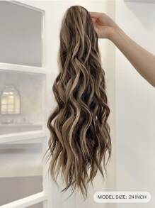 馬尾辮延長辮抽繩夾片接髮24英寸長款自然波浪合成纖維假髮片 - 彩色 - 查看 5