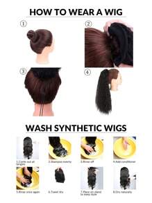 馬尾辮延長辮抽繩夾片接髮24英寸長款自然波浪合成纖維假髮片 - 彩色 - 查看 7