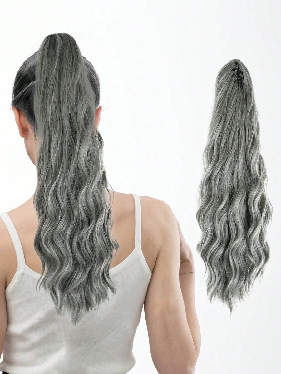 Nối tóc tổng hợp đuôi ngựa xoăn trung bình - Xám - Xem 1