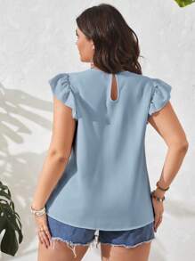 SHEIN LUNE 大碼蕾絲拼接荷葉邊襯衫 - 淺藍色 - 查看 2
