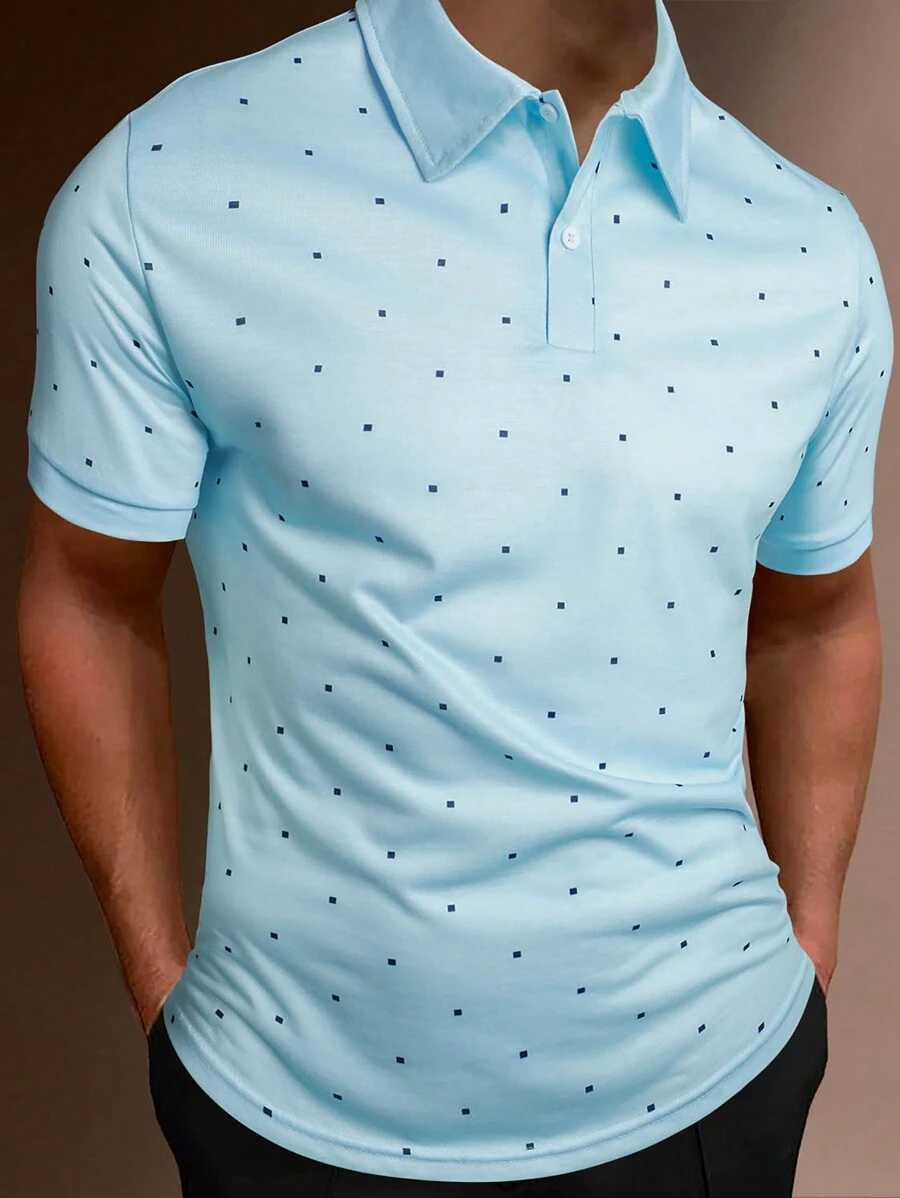 Manfinity Homme 男士滿版印花POLO衫 - 淺藍色 - 查看 1