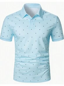 Manfinity Homme 男士滿版印花POLO衫 - 淺藍色 - 查看 6