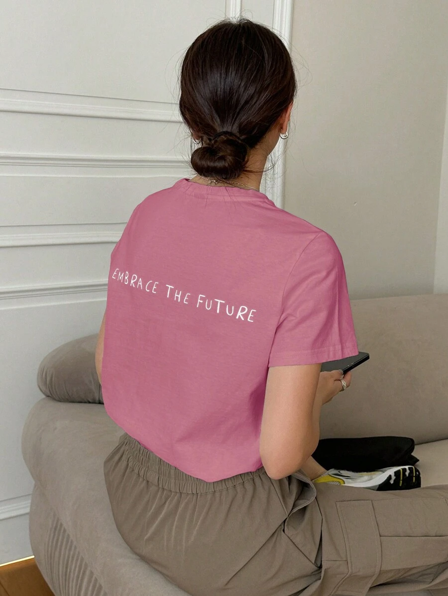DAZY Slogan Graphic Tee - Hot Pink - View 1