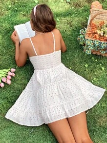 SHEIN VCAY Vestido de tirantes con estampado de lunares pecho con fruncido bajo con fruncido - Blanco - Ver 2