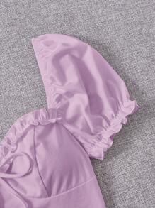 SHEIN EZwear Áo nữ viền lá sen Thắt nút màu trơn Giải trí - Màu Lilac Tím - Xem 3