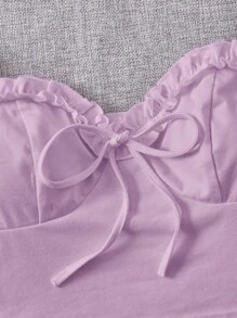 SHEIN EZwear Áo nữ viền lá sen Thắt nút màu trơn Giải trí - Màu Lilac Tím - Xem 5