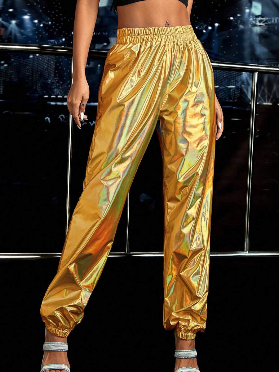 SHEIN Unity Quần nữ màu trơn Buổi tiệc - Vàng - Xem 1