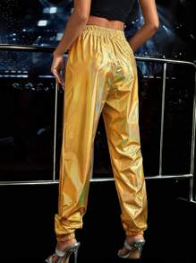 SHEIN Unity Quần nữ màu trơn Buổi tiệc - Vàng - Xem 2