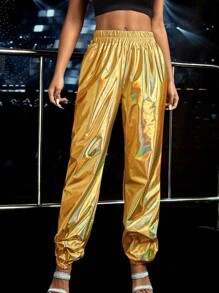 SHEIN Unity Quần nữ màu trơn Buổi tiệc - Vàng - Xem 5