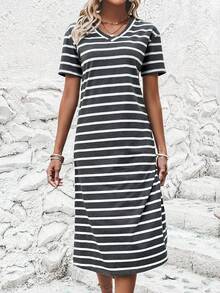 SHEIN LUNE Đầm Chia Sọc Giải trí - Xám - Xem 4