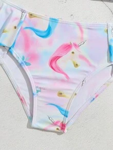 Young Girl Unicorn Print Ruffle Trim Bikini Set Summer Beach - Multicolor - View 4