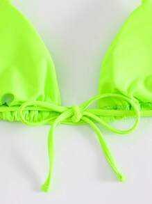 SHEIN Swim Summer Beach Halter Triangle Neon Bikini Top - Lime Green - View 5