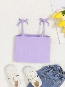 SHEIN 小女童花卉圖案補丁貼肩上打結吊帶上衣