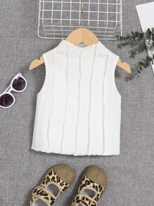 SHEIN 女孩小高領木耳邊背心上衣 - 白色 - 查看 1