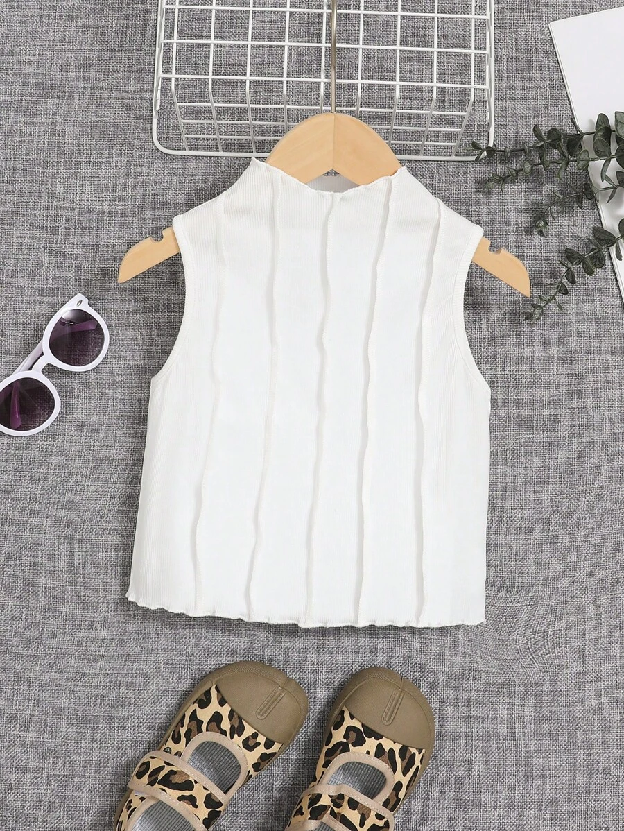 SHEIN 女孩小高領木耳邊背心上衣 - 白色 - 查看 1