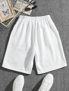 Nam Thêu trái tim Eo dây rút Quần short - trắng - Xem 2