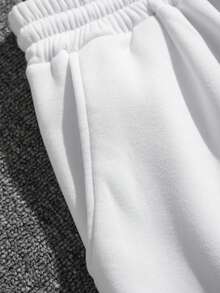 Nam Thêu trái tim Eo dây rút Quần short - trắng - Xem 3