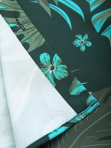 Manfinity RSRT 男士热带印花衬衫和短裤，度假舒适服装 - 綠色 - 查看 5