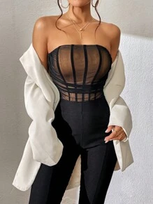 Zolique Contrast Mesh Tube Bodysuit - Apricot - View 1