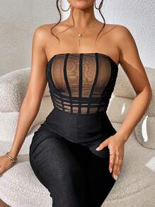 Zolique Contrast Mesh Tube Bodysuit - Apricot - View 5