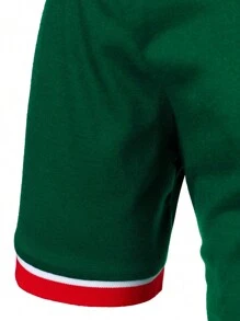 Manfinity Homme Áo thun có cổ Nam Tương phản ràng buộc Nút phía trước màu trơn Giải trí - màu xanh lá - Xem 3