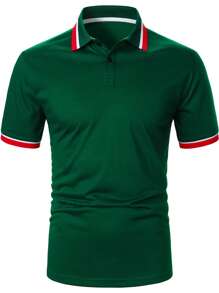 Manfinity Homme Áo thun có cổ Nam Tương phản ràng buộc Nút phía trước màu trơn Giải trí - màu xanh lá - Xem 4