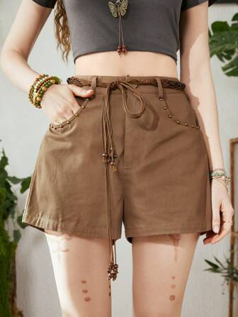 Hippie Shorts con cinturón unicolor
