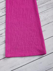 SHEIN 青少年女孩素色吊帶上衣和喇叭褲 - 玫紅色 - 查看 3