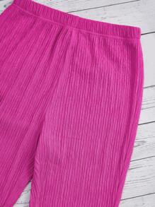 SHEIN 青少年女孩素色吊帶上衣和喇叭褲 - 玫紅色 - 查看 5