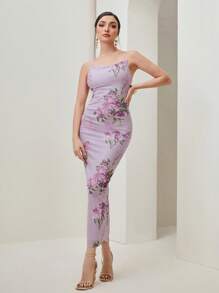 Modelyn Floral Print Cami Dress & Open Front Coat - Lilac Purple - View 3